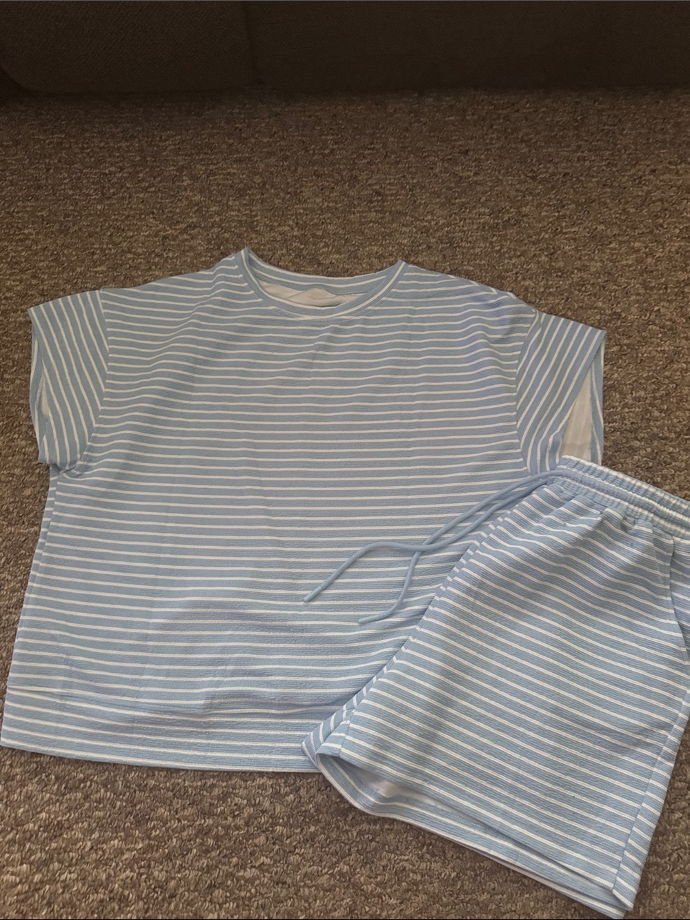 Amazon Light Blue and White Striped Short Sleeve Tee